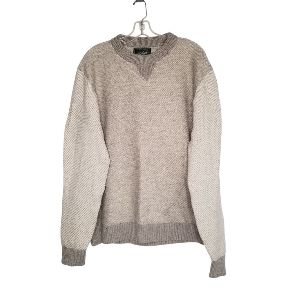 Woolrich Wool Blend Sweater Men's Large Tan Cream Knit Fisherman Crewneck Cotton